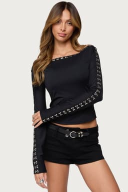 Zaina Hook & Eye Boat Neck Long Sleeve Top - Nylon Spandex