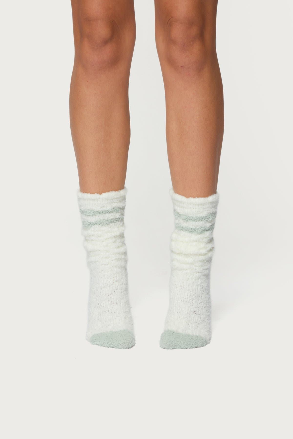 Stripey Fuzzy Scrunch Socks - Striped Polyester Spandex, 21.7 Inch Length