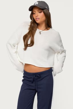 Leta Knit Long Sleeve Top - Polyester Cotton Blend, Rolled Edges