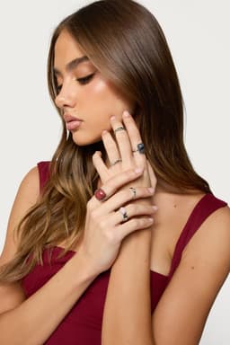 Gemstone Ring Pack Assorted Styles Silver Tone Metal Resin 0.7-0.9in Diameter