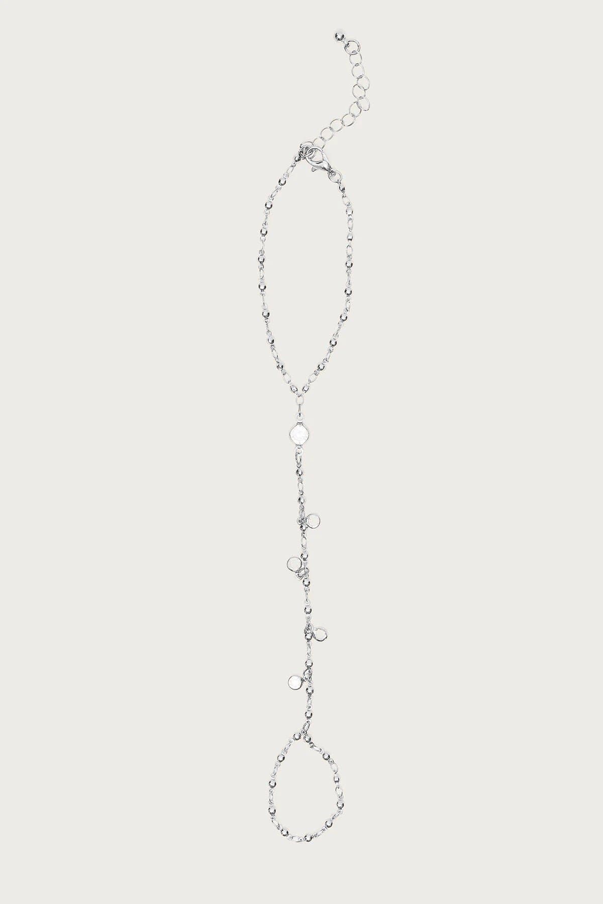 Dangling Rhinestone Handchain in Silver Tone Metal - 6.6 Inch Length