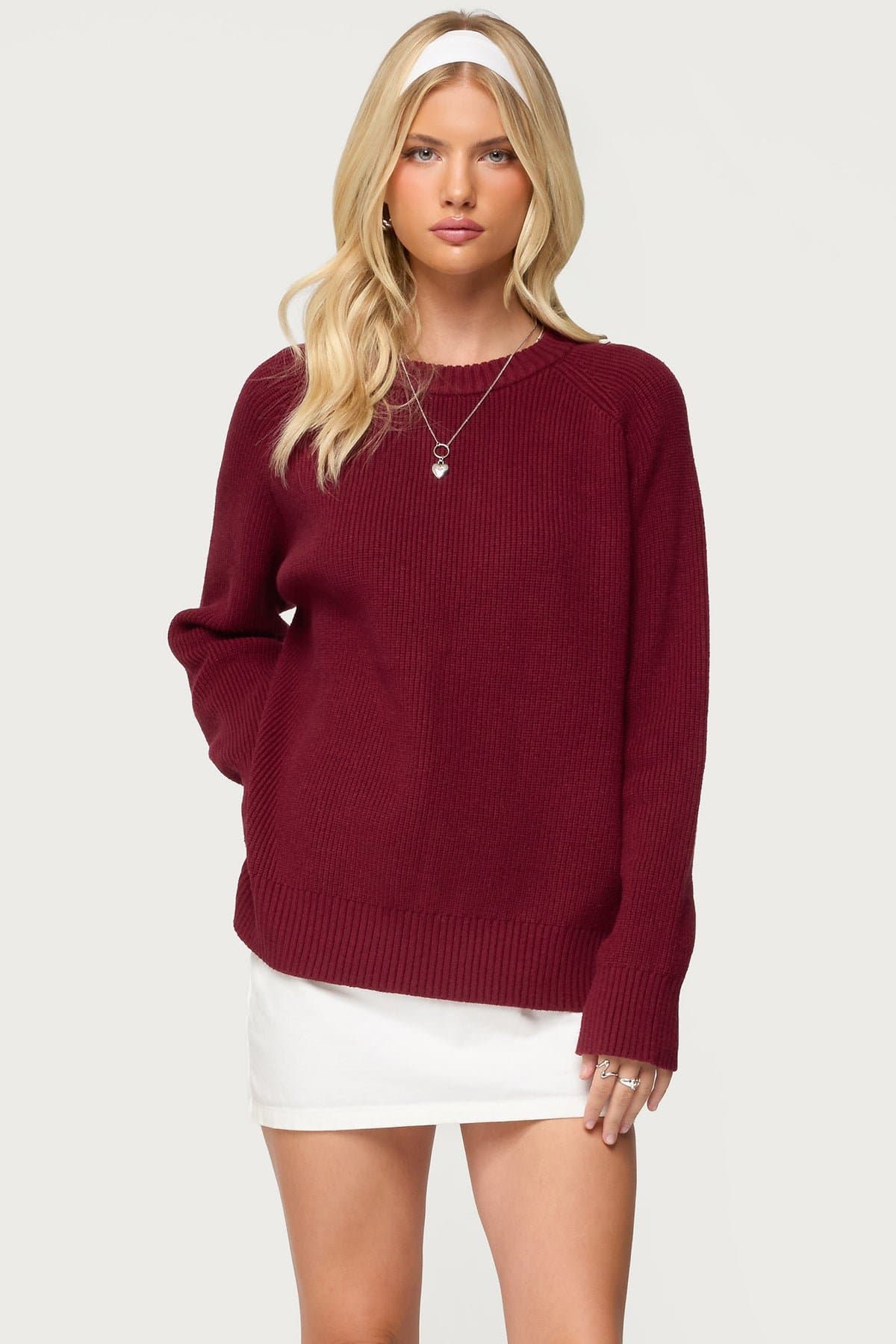 Lavonne Oversized Knit Raglan Sweater in Rayon Polyester Nylon Blend