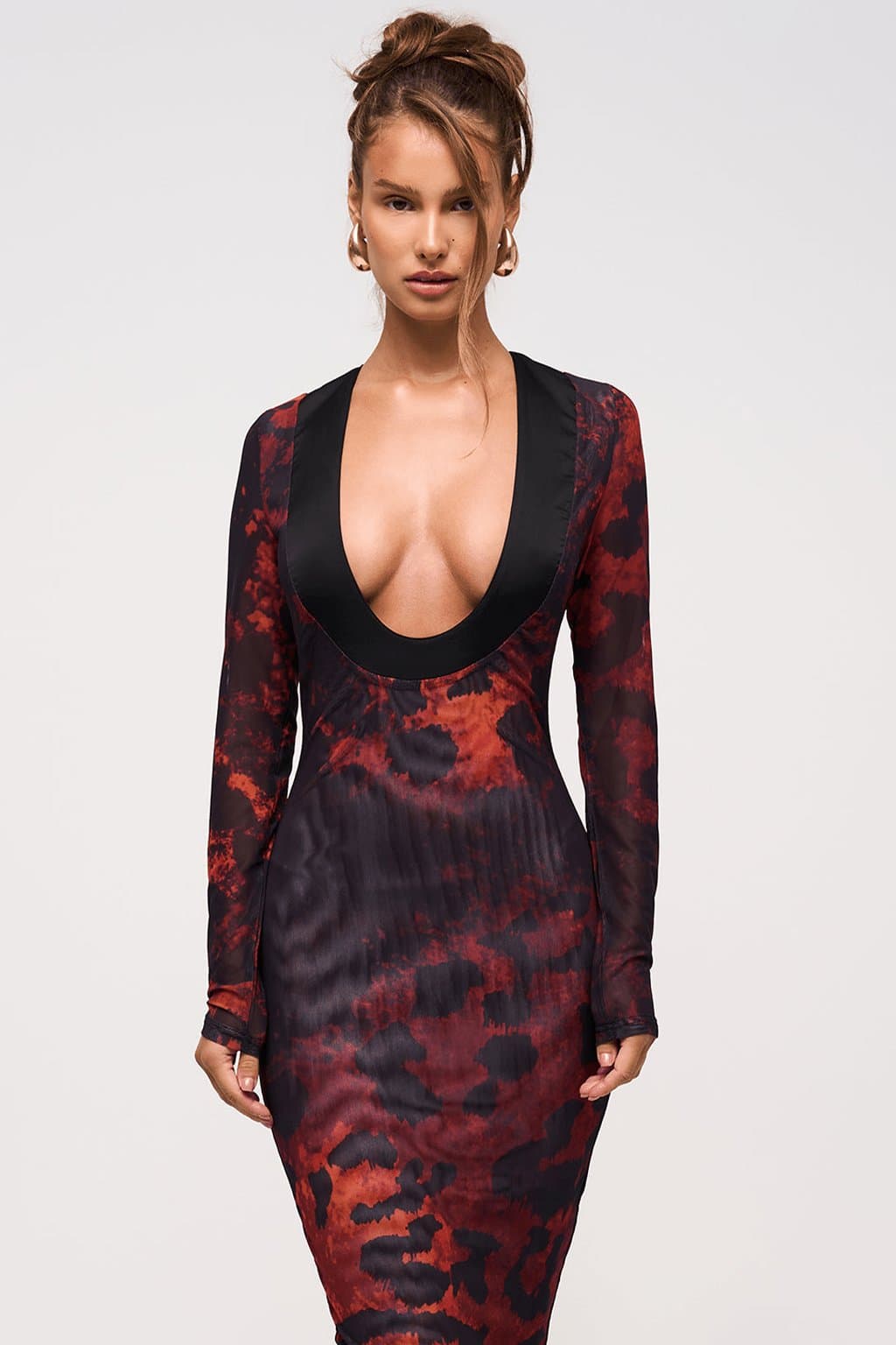 Leaena Deep Scoop Maxi Dress in Hot Leopard Print