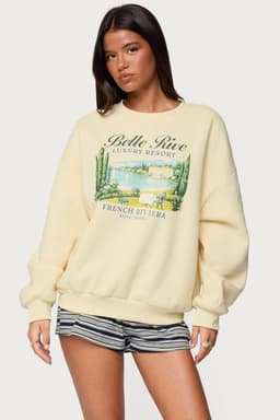 French Riviera Oversized Sweatshirt Polyester Cotton Graphic Print