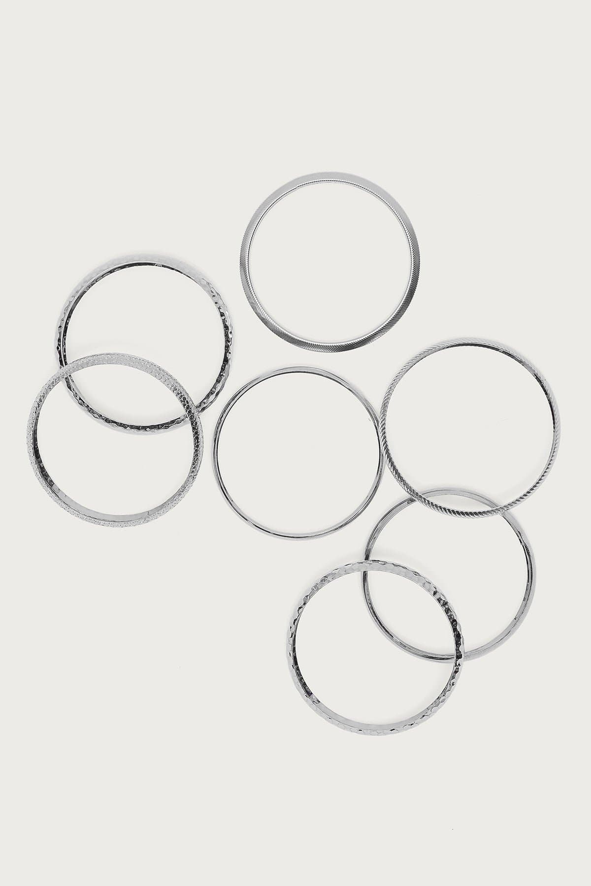 Boho Bangle Bracelet Pack - Assorted Styles Silver Tone Metal 2.9-3in