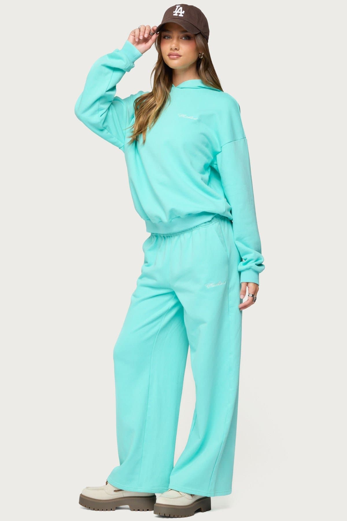 Only Edikted Straight Leg Sweatpants - Cotton Polyester Embroidered Text