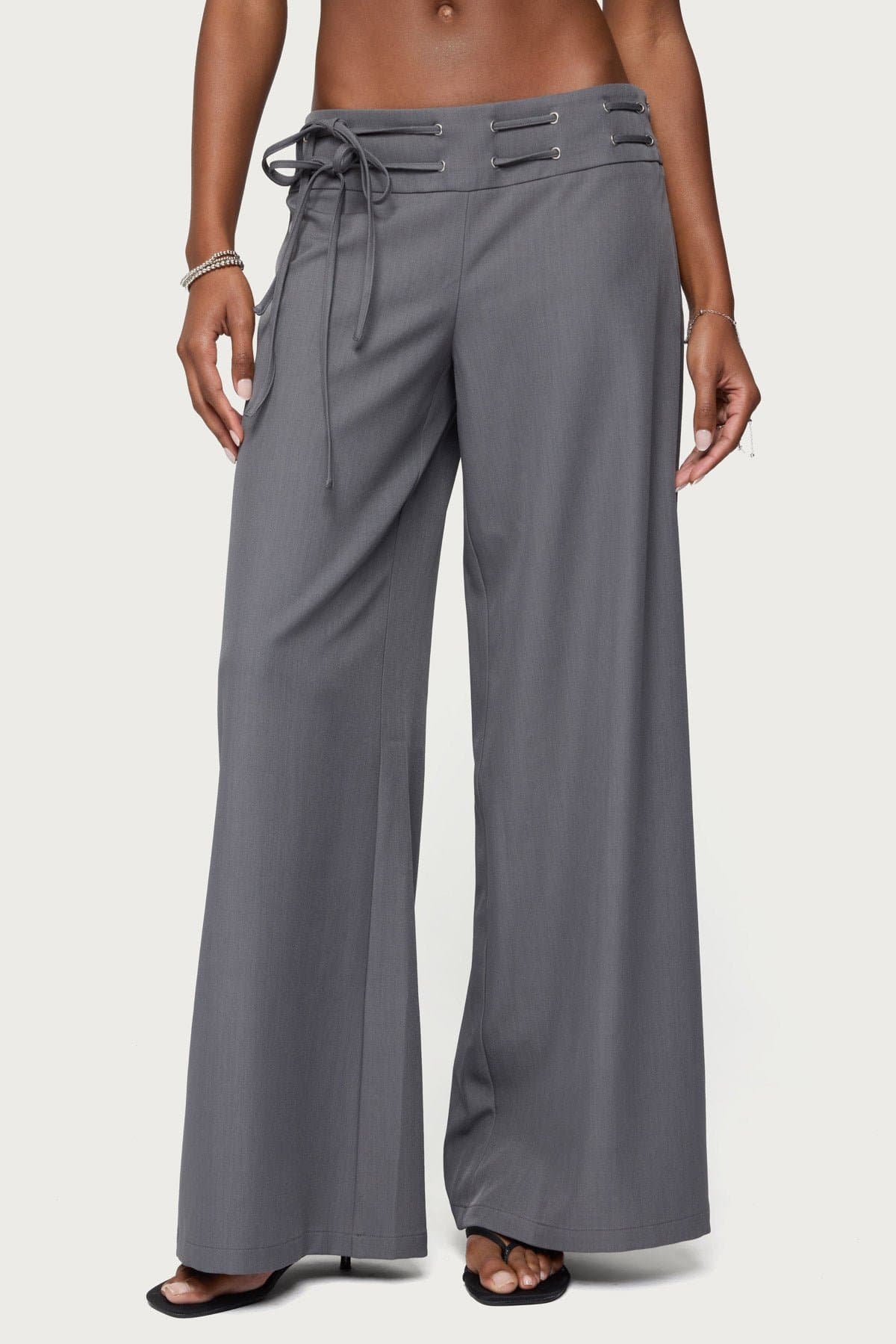 Willard Baggy Lace Up Belt Pants - Polyester Spandex, Size S Inseam 31.5"