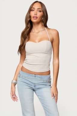 Jesika Sweetheart Halter Top - Polyester Spandex, Neck Tie Closure