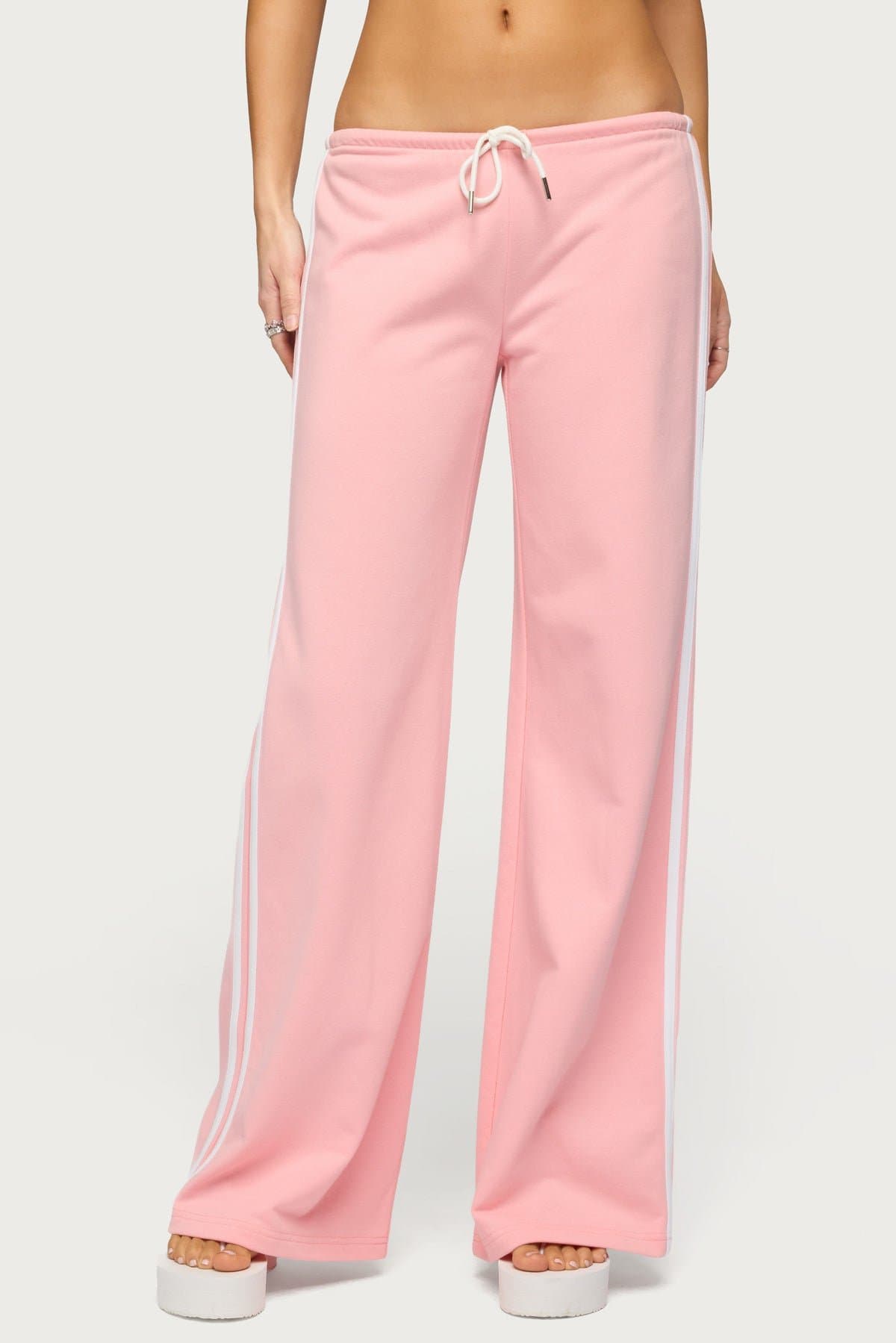 Cammile Contrast Stripe Sweatpants - Straight Leg Cotton Polyester Adjustable Waist