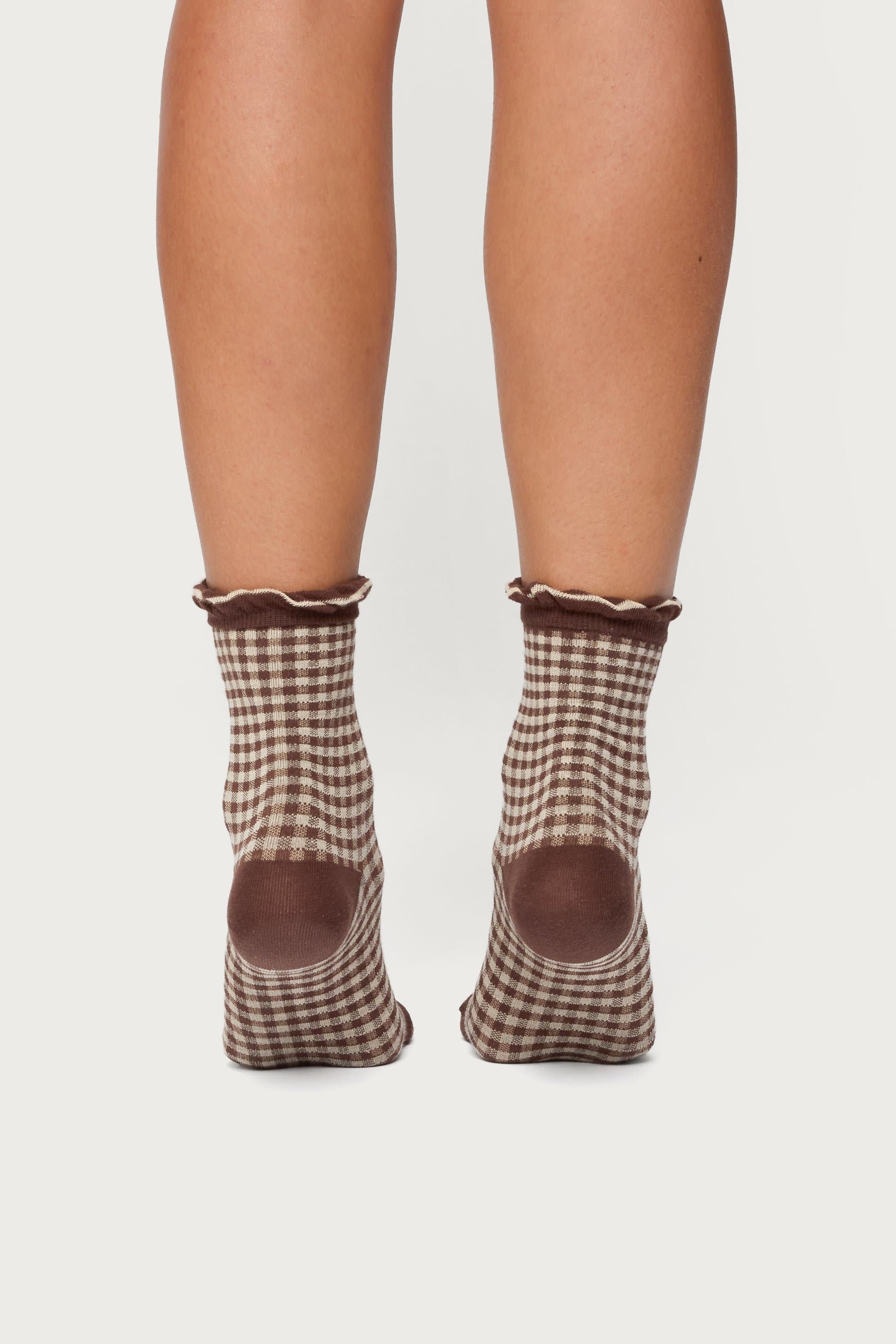 Frilled Gingham Socks - Cotton Polyester Spandex Blend, 10.2 Inch Length