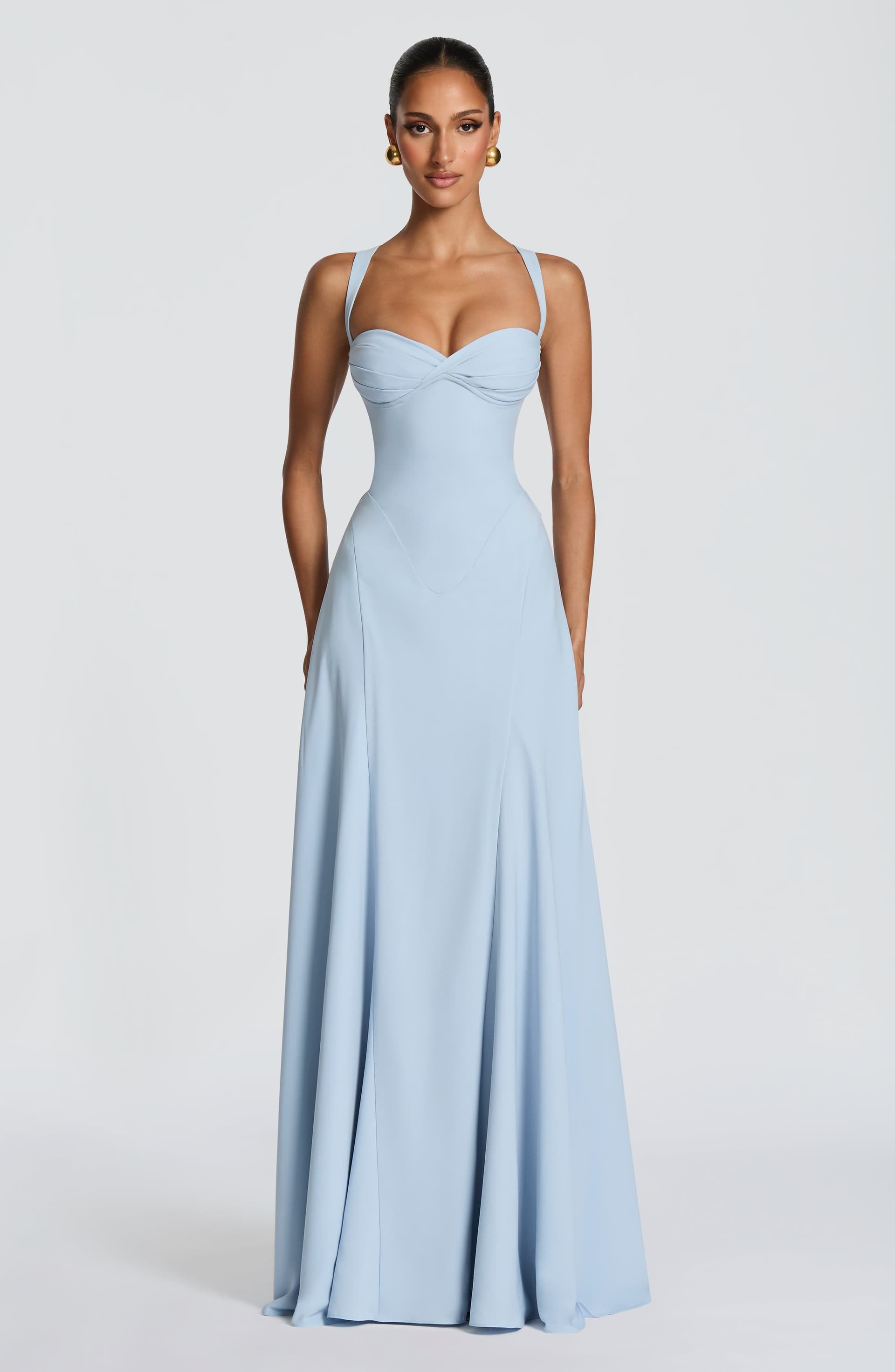 Irie Maxi Dress Glacier Blue Chiffon Sweetheart Neckline Lace-Up Back