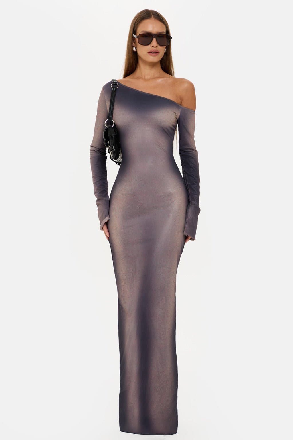 Monroe One Shoulder Long Sleeve Maxi Dress with Body Illusion Print