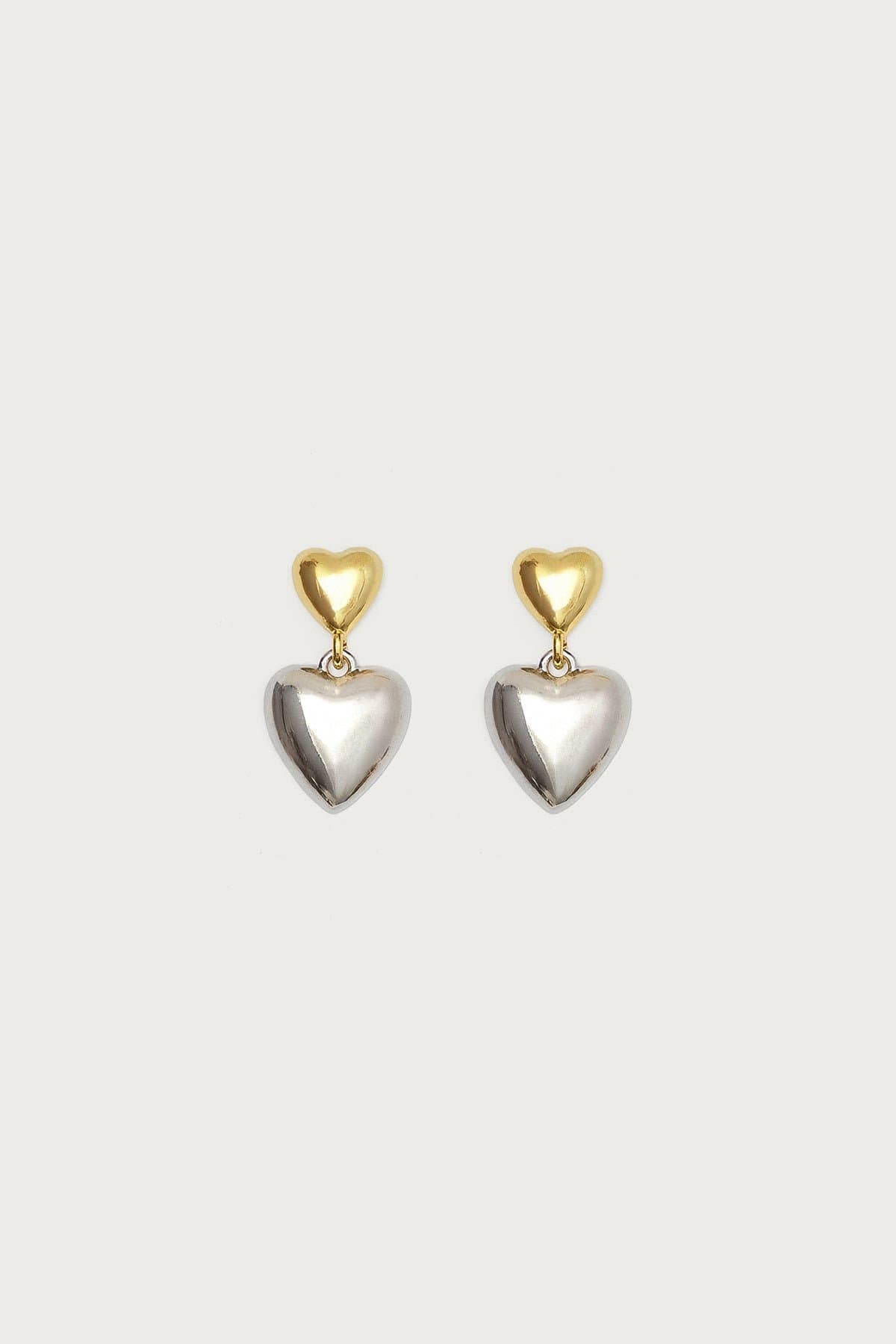 Heart Charm Dangling Stud Earrings Gold Tone Silver Tone Metal 1 Inch Length