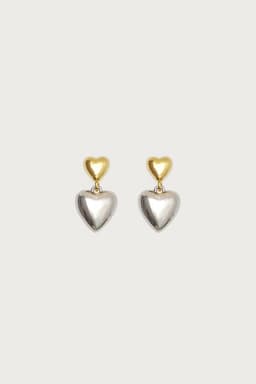 Heart Charm Dangling Stud Earrings Gold Tone Silver Tone Metal 1 Inch Length