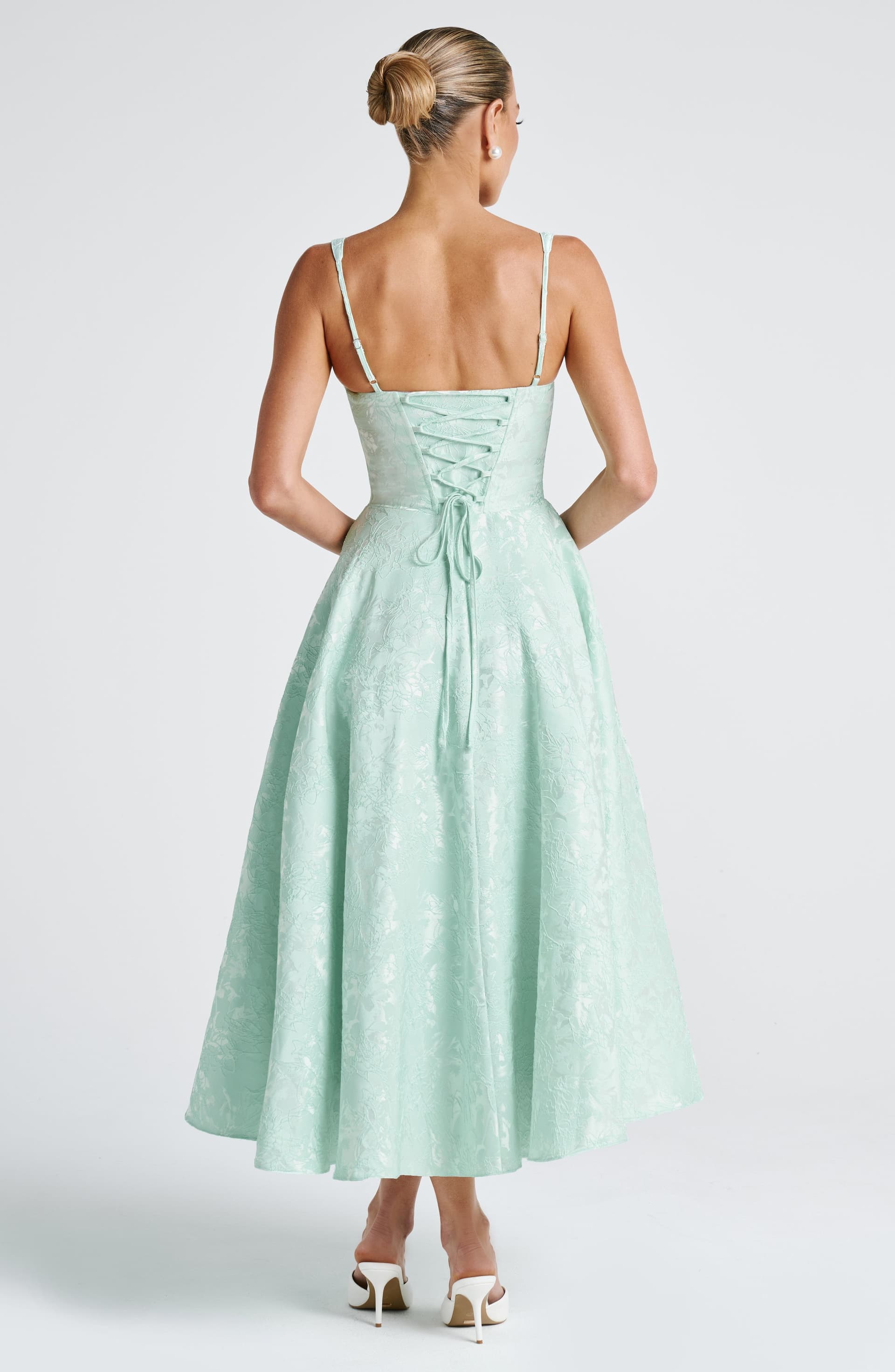 Amity Midi Dress - Mint Mono-Underwired Balconette Lace Trim Lace-Up Back