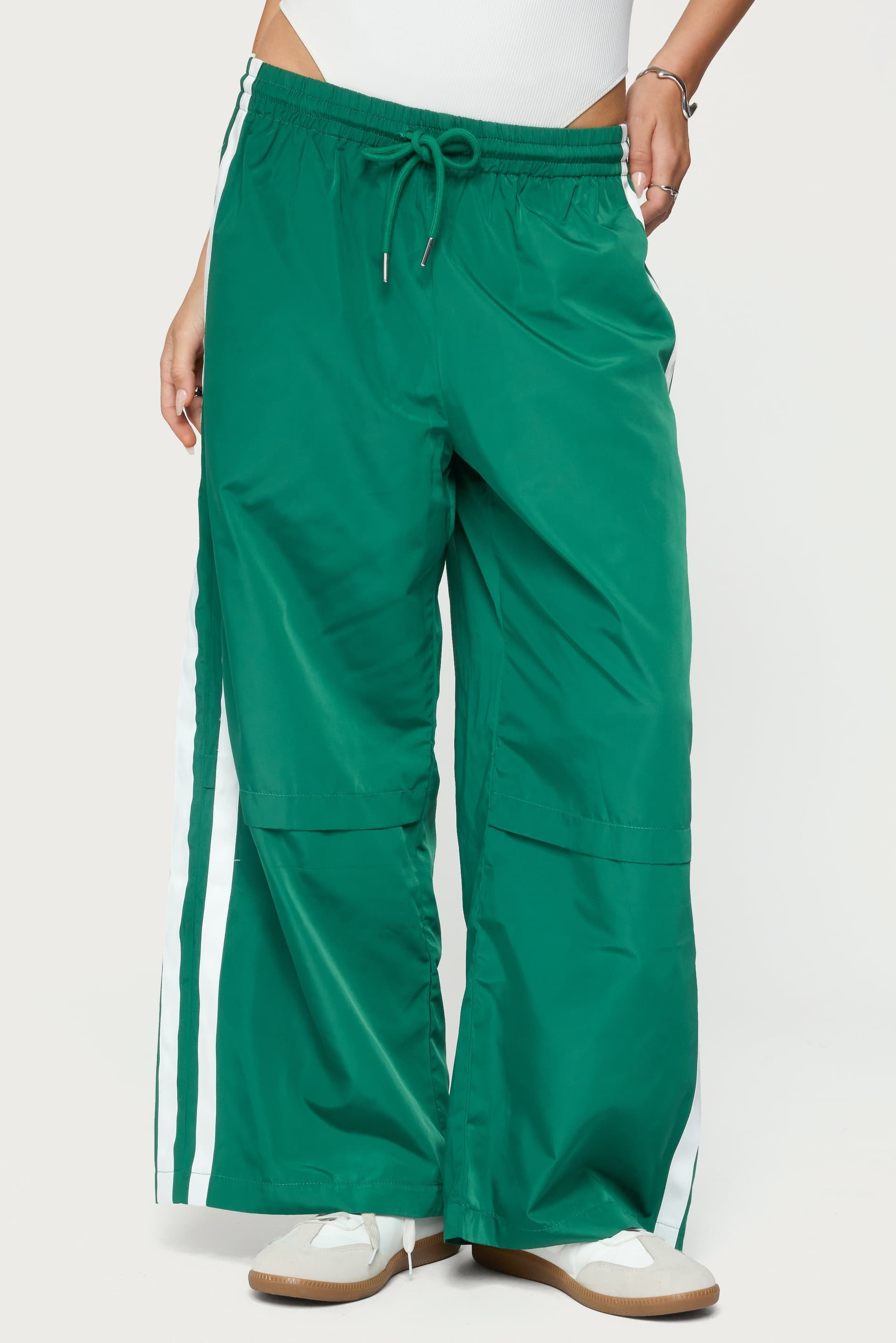 Petite Fauna Nylon Track Pants - Side Stripe, Drawstring Waistband, Polyester Blend