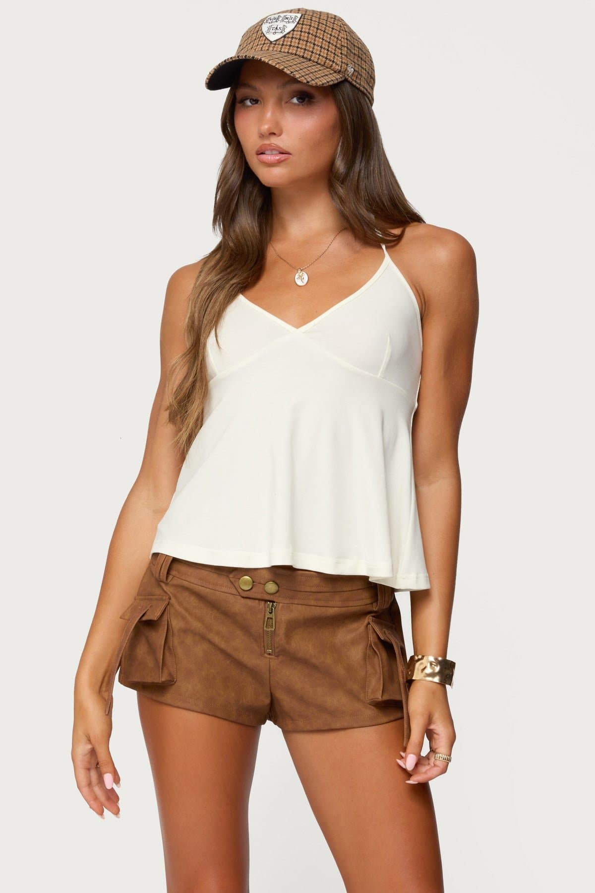 Leonora Halter Babydoll Top - Lyocell Spandex Neck Tie Closure