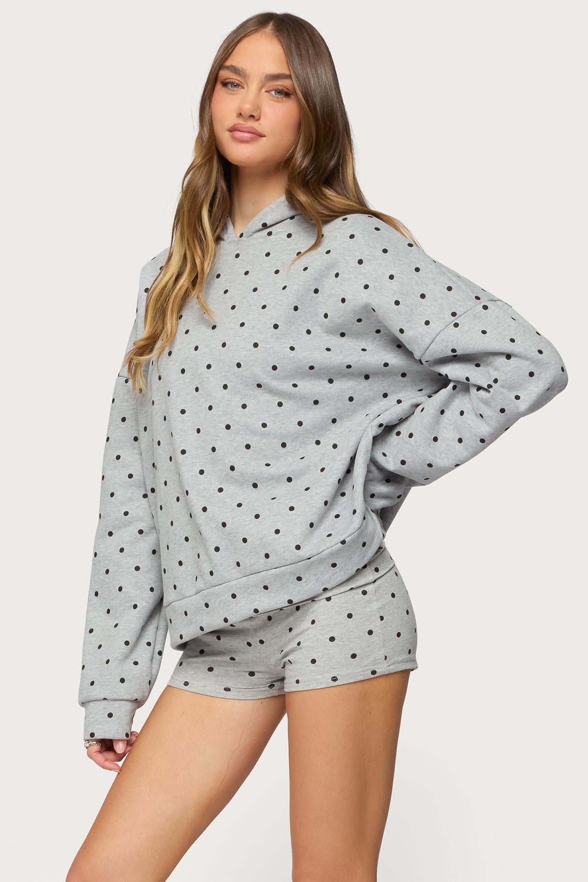 Chelsie Polka Dot Print Hoodie with Edikted Graphic - Cotton Polyester