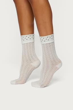 Pointelle Polka Dot Socks - Cotton Polyester Spandex Blend, 12.2 Inch Length