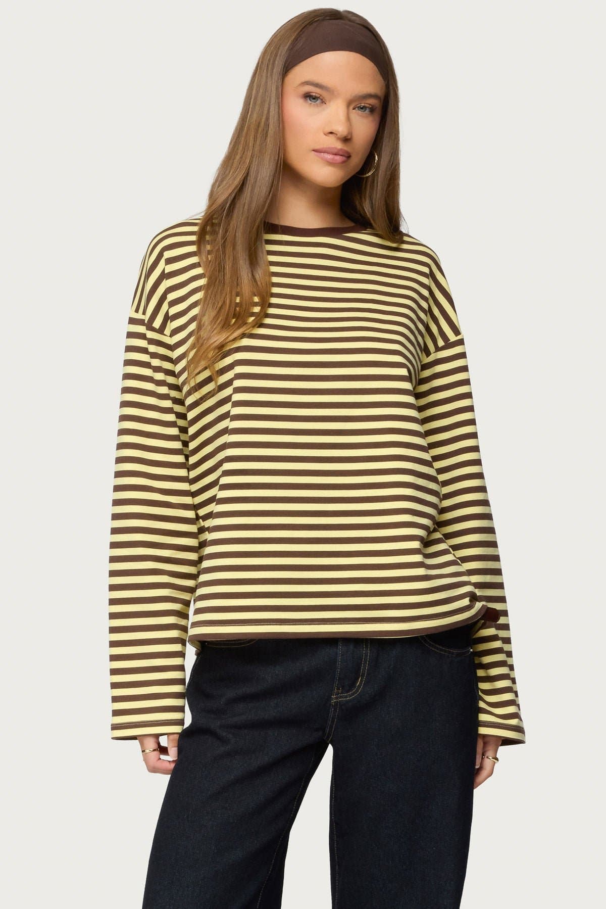 Jodie Oversized Striped Long Sleeve Top - Cotton Spandex