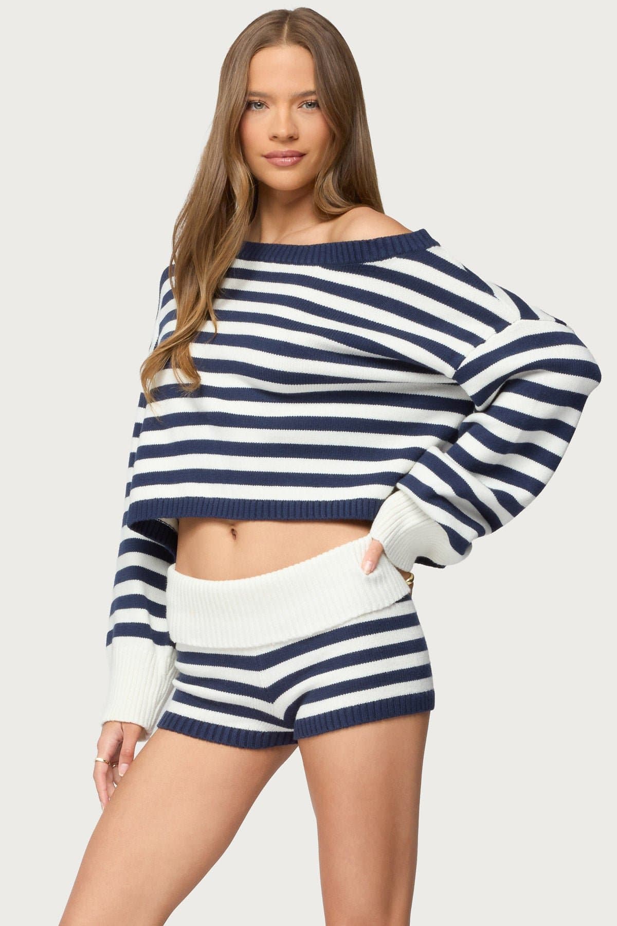 Saphi Striped Oversized Knit Sweater with Contrast Cuffs