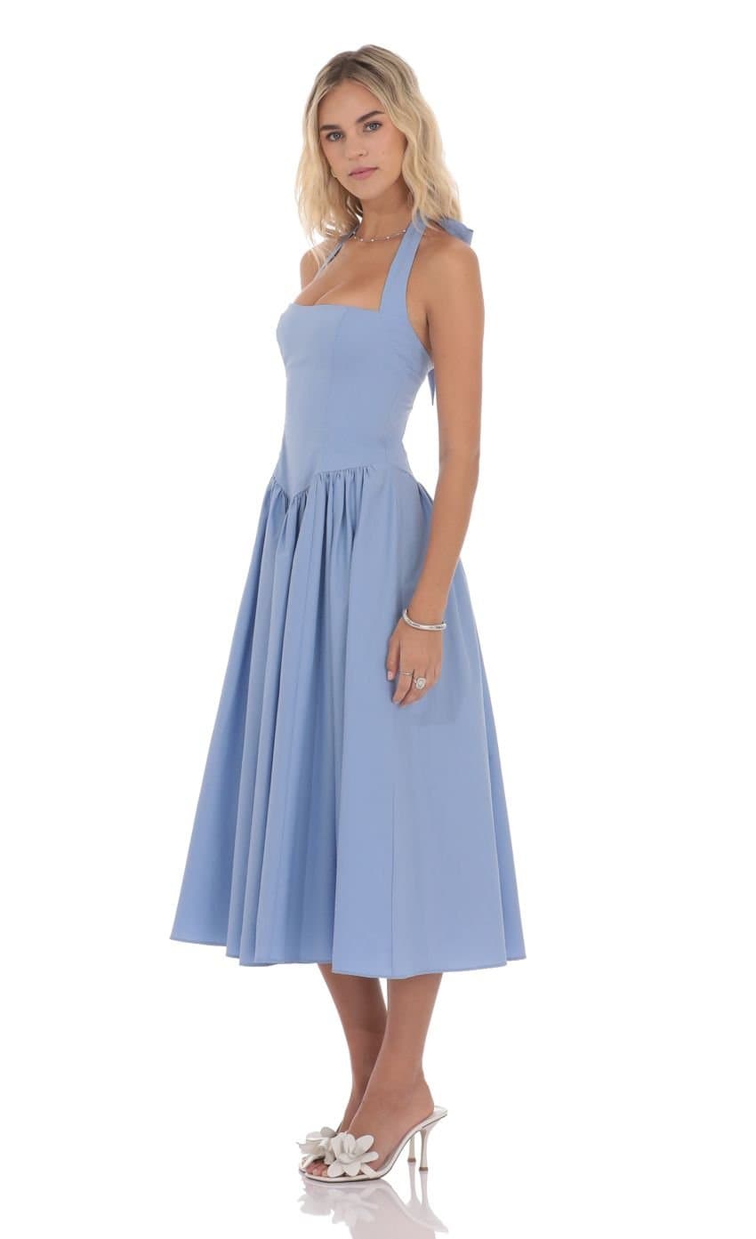 Halter Midi Dress in Light Blue