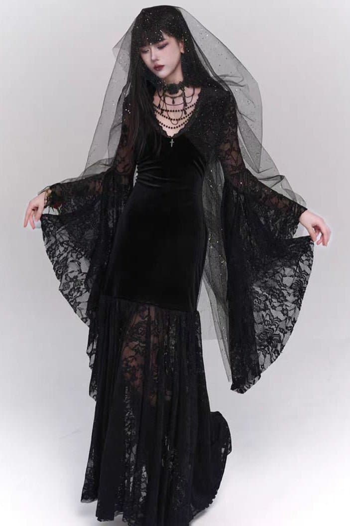 Halloween Retro Gothic Maxi Dress V-Neck Polyester