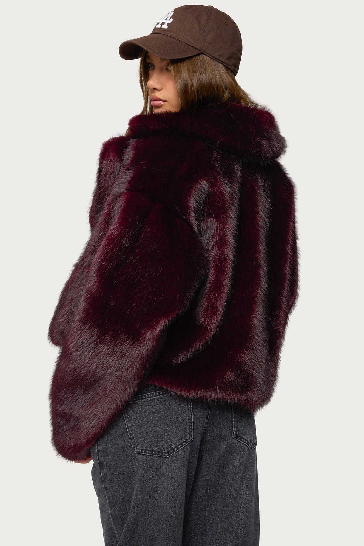 Kamilah Oversized Faux Fur Coat - Collared Polyester Winter Outerwear