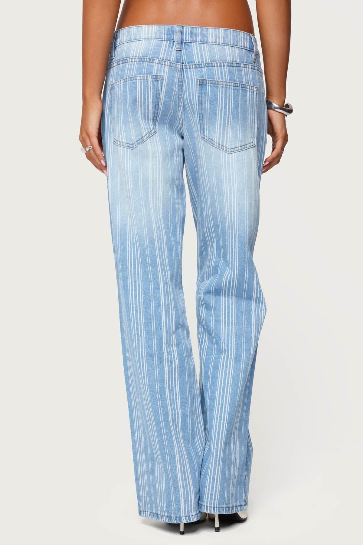 Tera Striped Low Rise Straight Leg Jeans 100% Cotton Rigid Denim