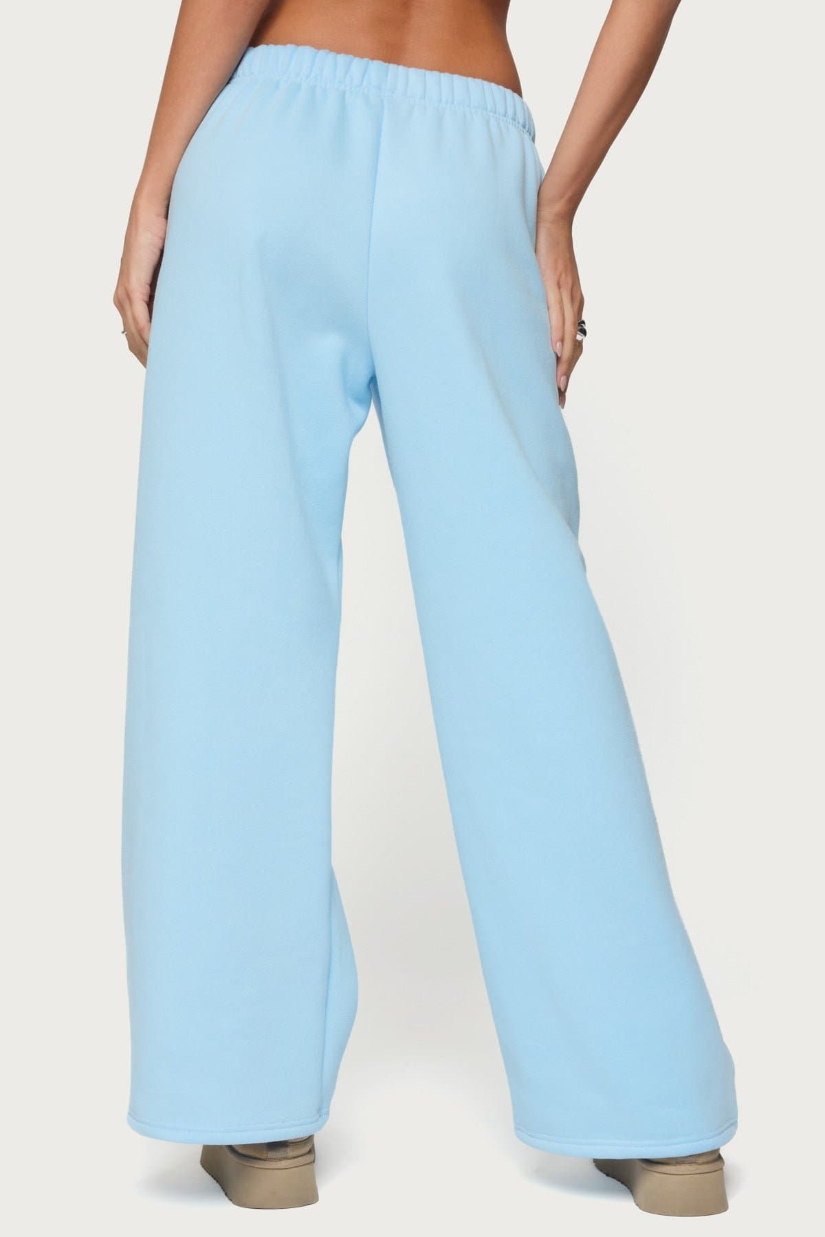 Love Edikted Wide Leg Sweatpants with Lace Heart Patch & Embroidered Text