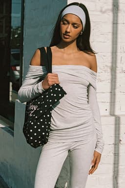 Habiba Foldover Off Shoulder Long Sleeve Top in Rayon Spandex