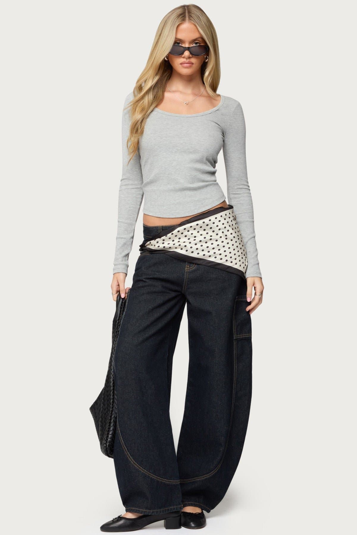 Makenna Scoop Neck Long Sleeve Ribbed Top - Cotton Spandex