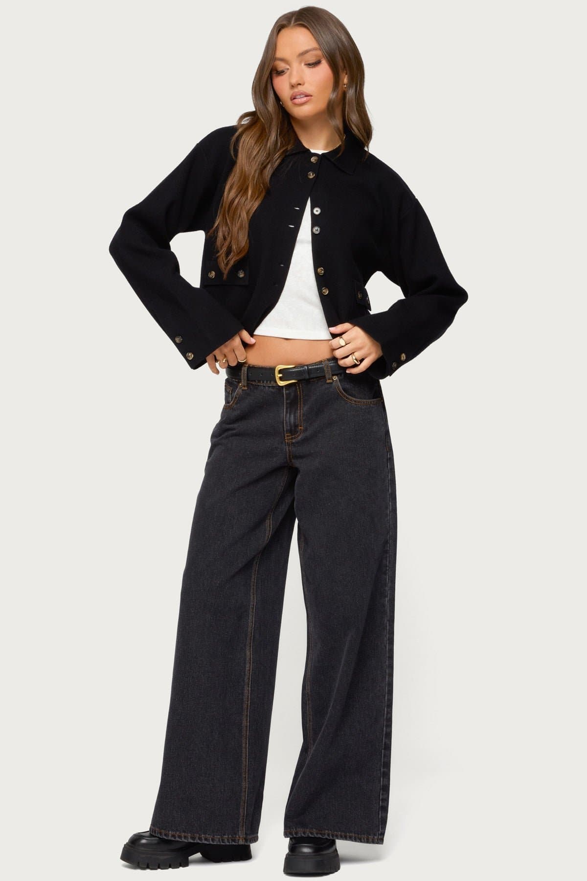 Lorne Knit Jacket - Polyester Rayon Nylon Blend Classic Collar Button Front