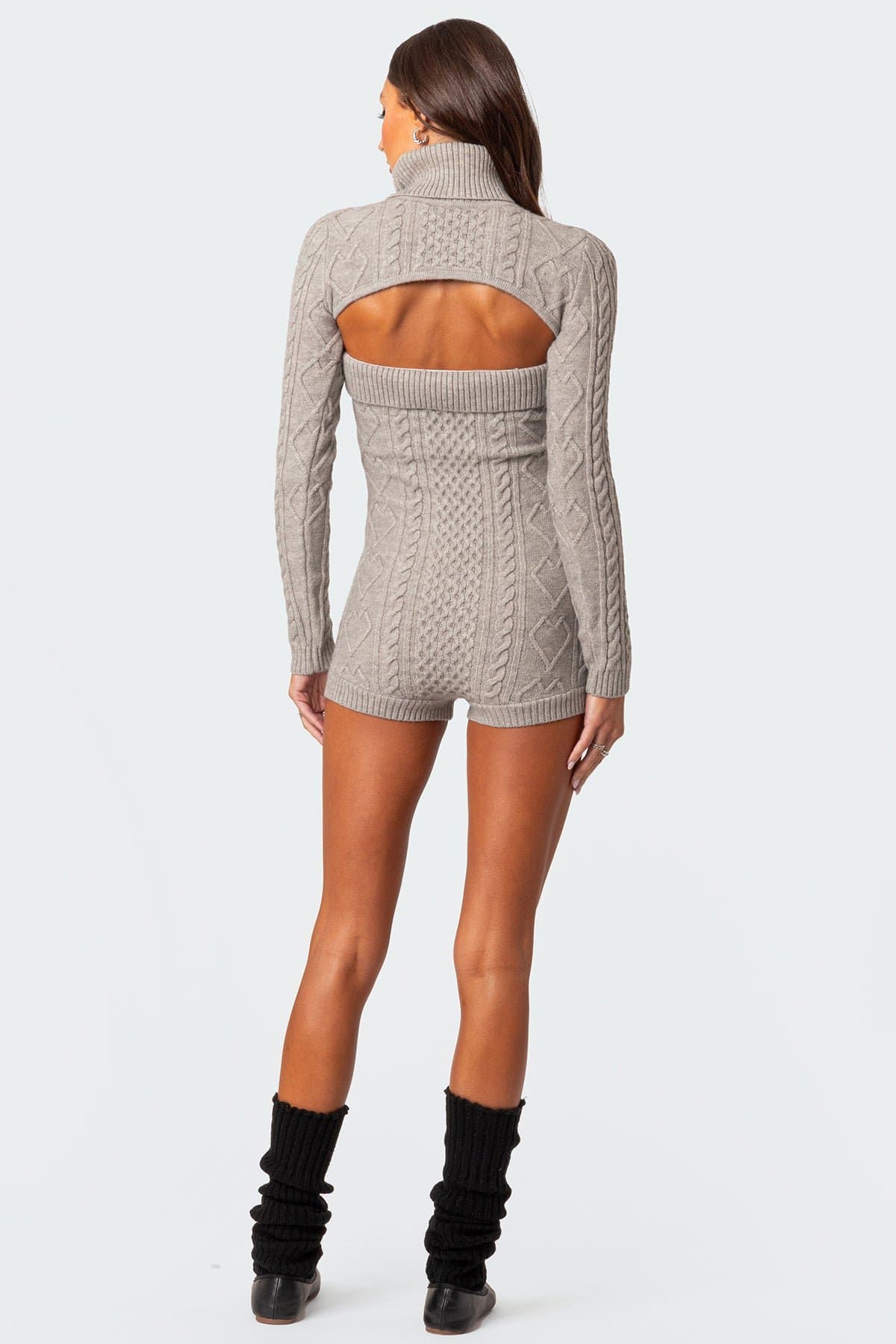 Finnley Two Piece Cable Knit Romper with Turtle Neck Shrug Polyester Rayon