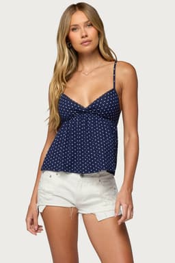 Belen Polka Dot Lace Trim Babydoll Top with Adjustable Straps