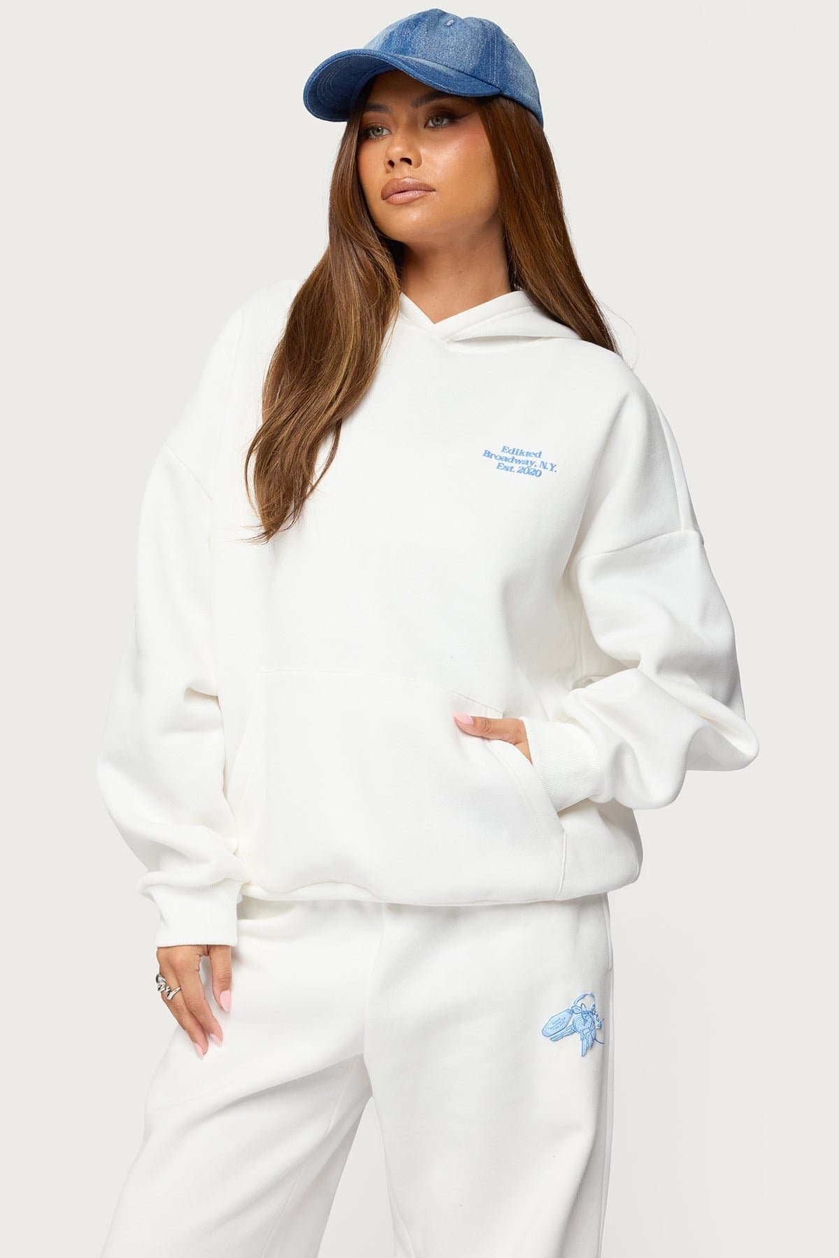 Keychain Cutie Hoodie - Edikted NY Graphic Puff Print Cotton Polyester