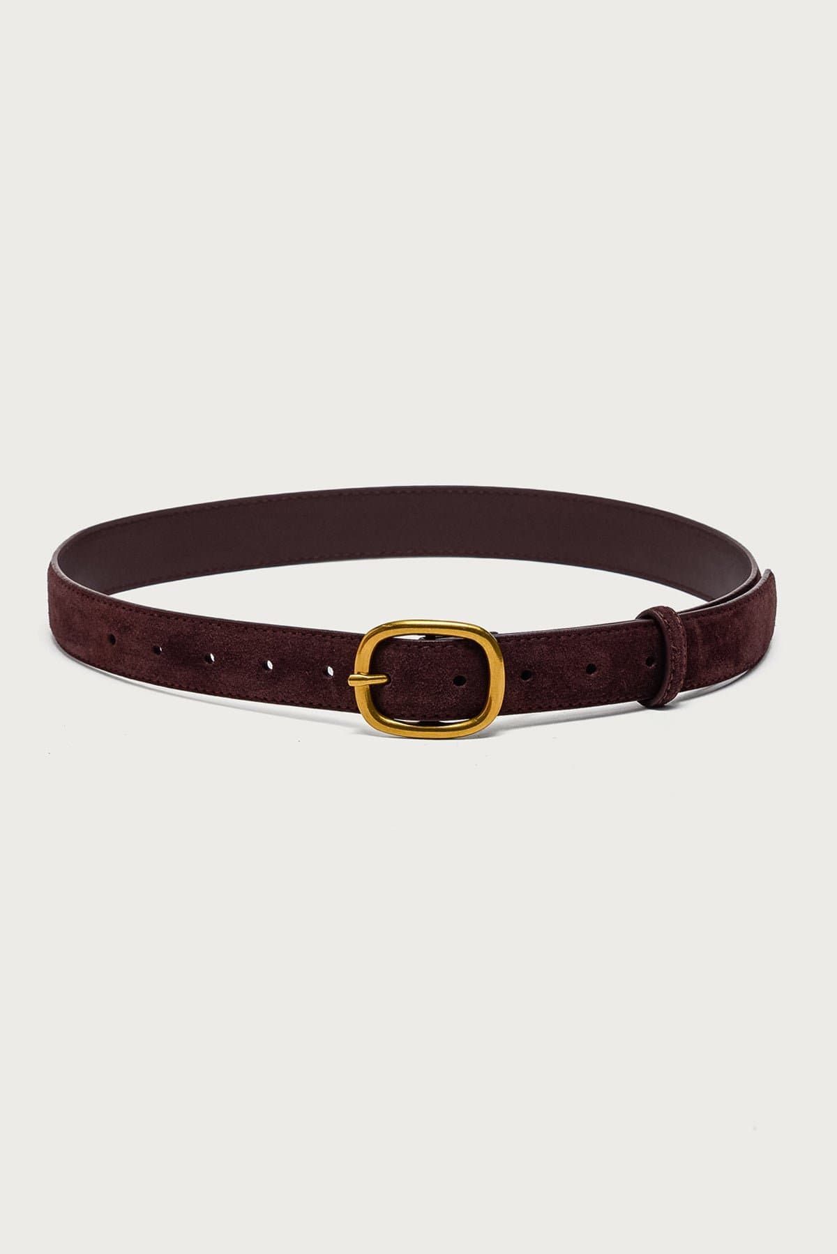 Oval Buckle Faux Suede Belt - Gold Tone Buckle, Polyurethane Rayon, 39.8 Inch Length