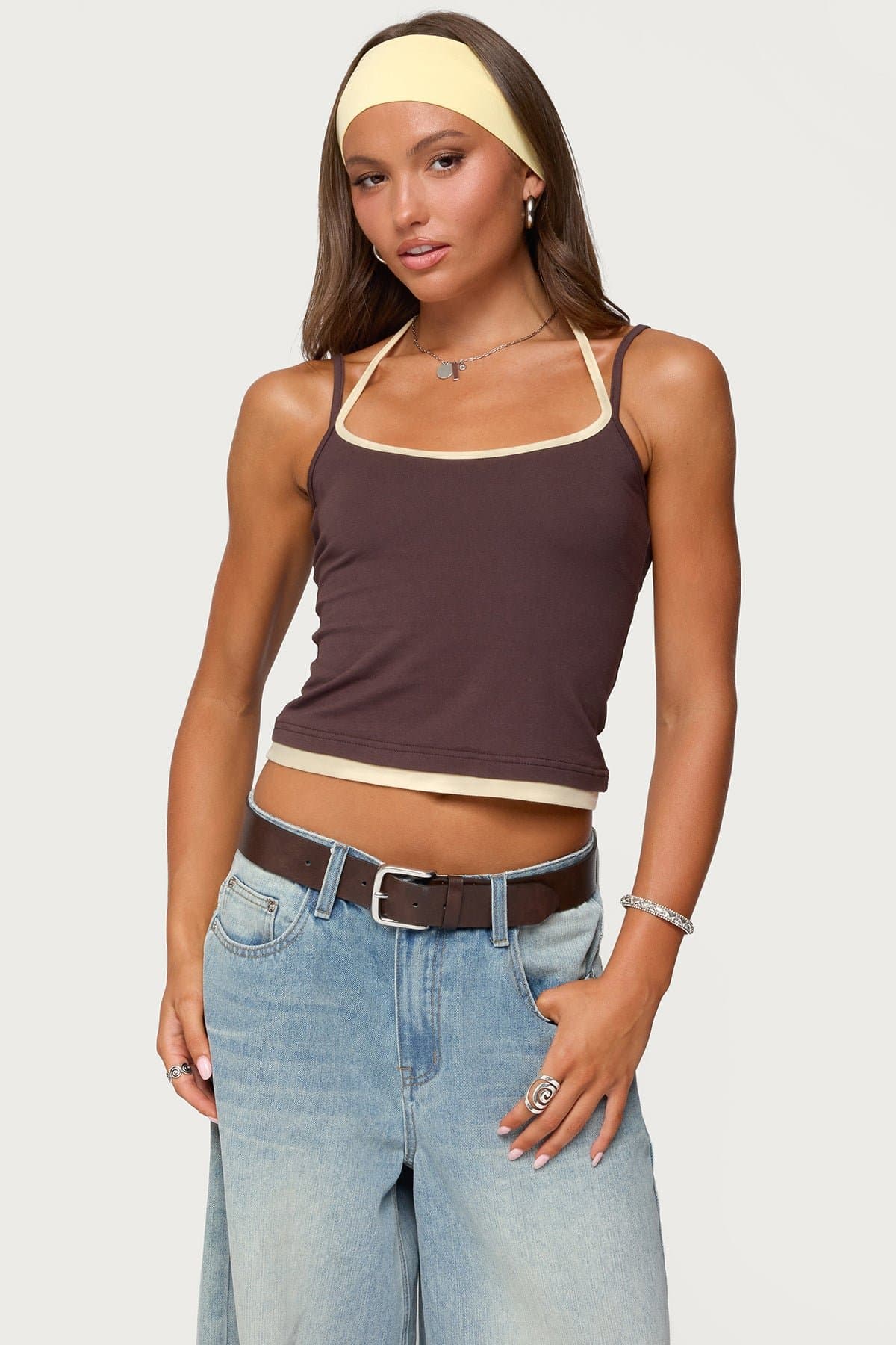 Roya Layered Halter Tank Top with Adjustable Straps, Cotton Spandex