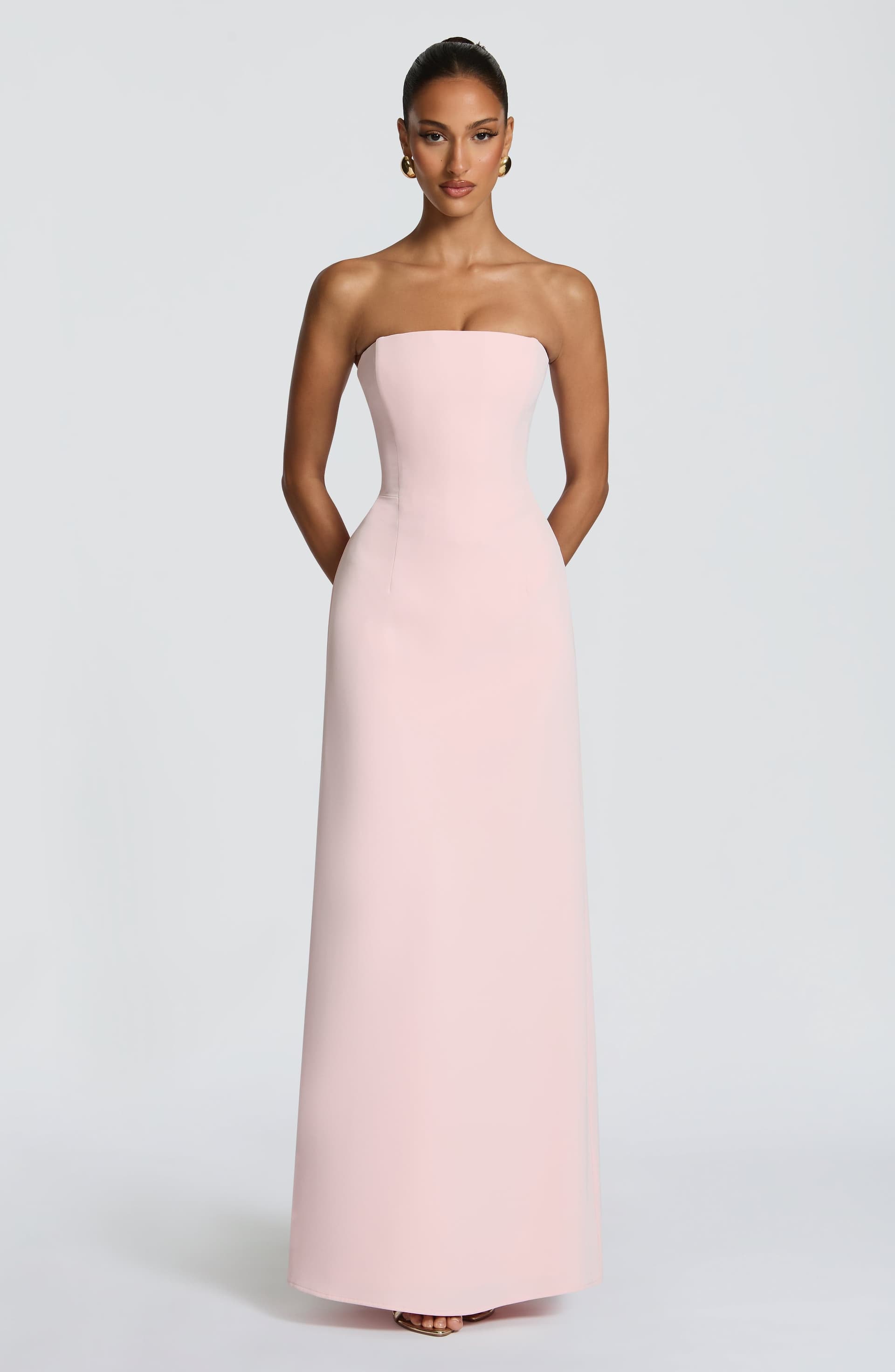 Irmina Blush Maxi Dress Strapless Draped Twill Corset Lace-Up Back