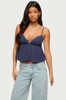 Alina Studded Babydoll Tank Top - 100% Cotton Adjustable Straps
