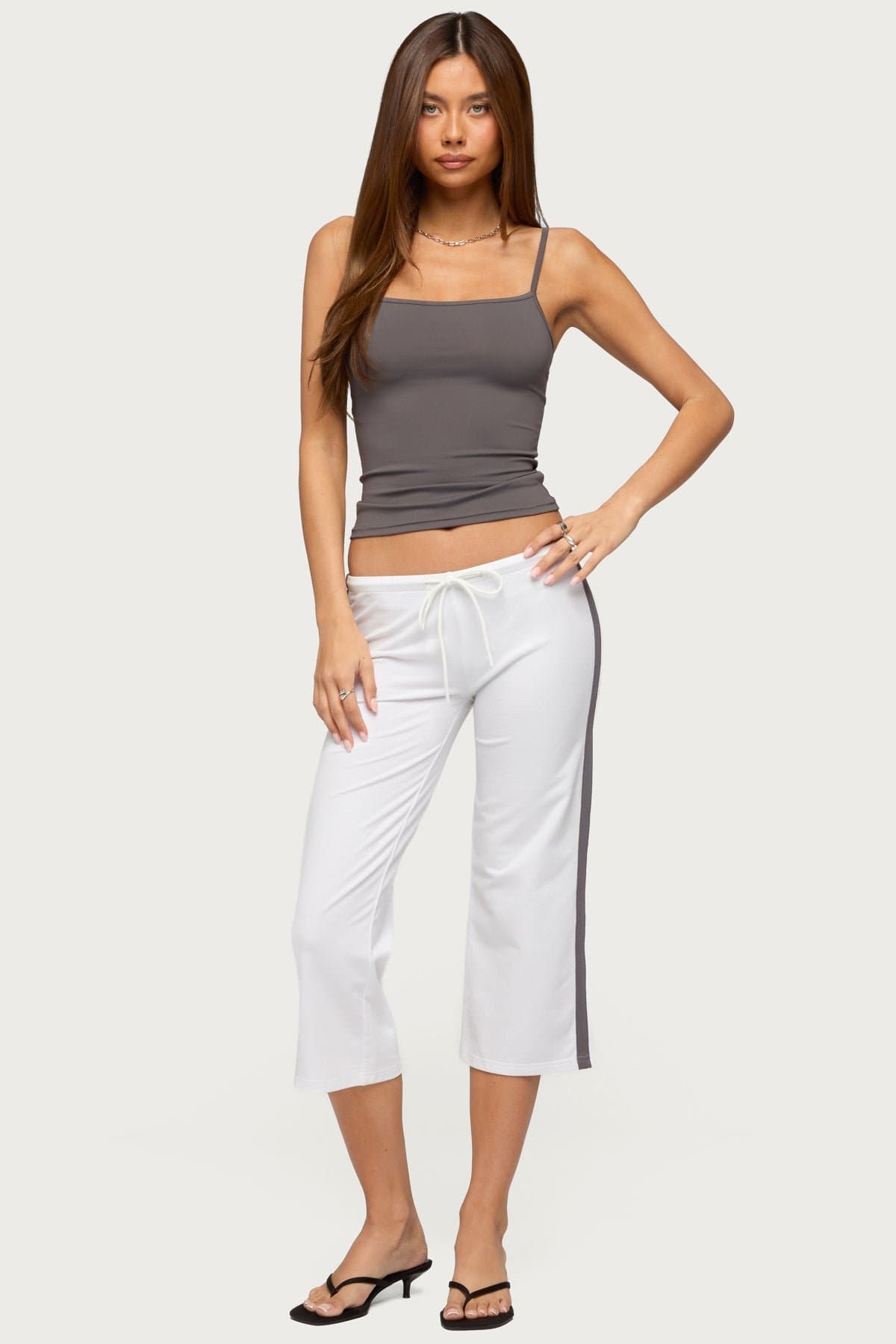 Milene Contrast Terry Capri Pants - Cotton Polyester Spandex Adjustable Waistband
