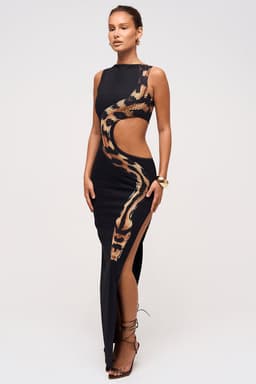 VIPER Cut Out Detail Maxi Dress Snake Print Sleeveless Bodycon