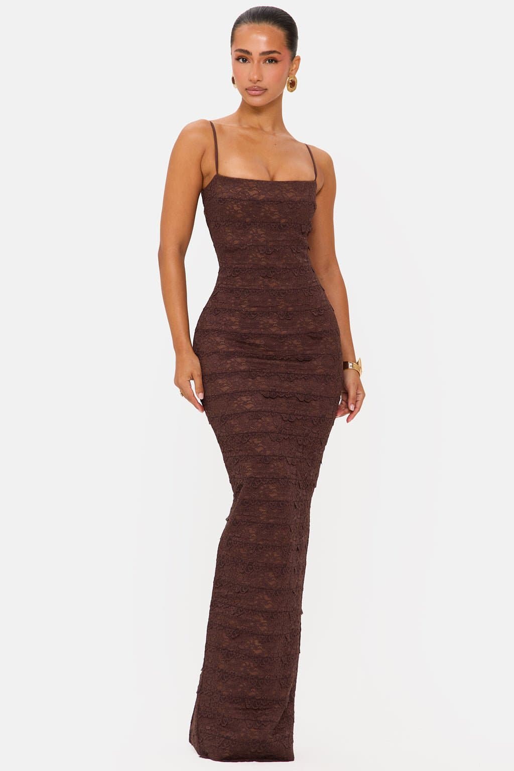 Desire Square Neck Structured Bandage Midi Dress with Back Split