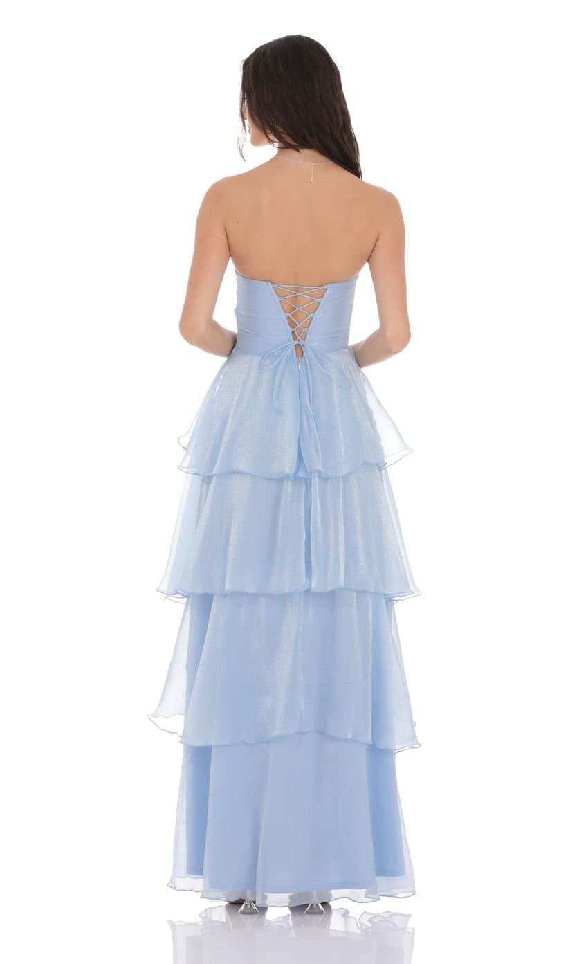 Corset Ruffle Strapless Maxi Dress in Sky Blue