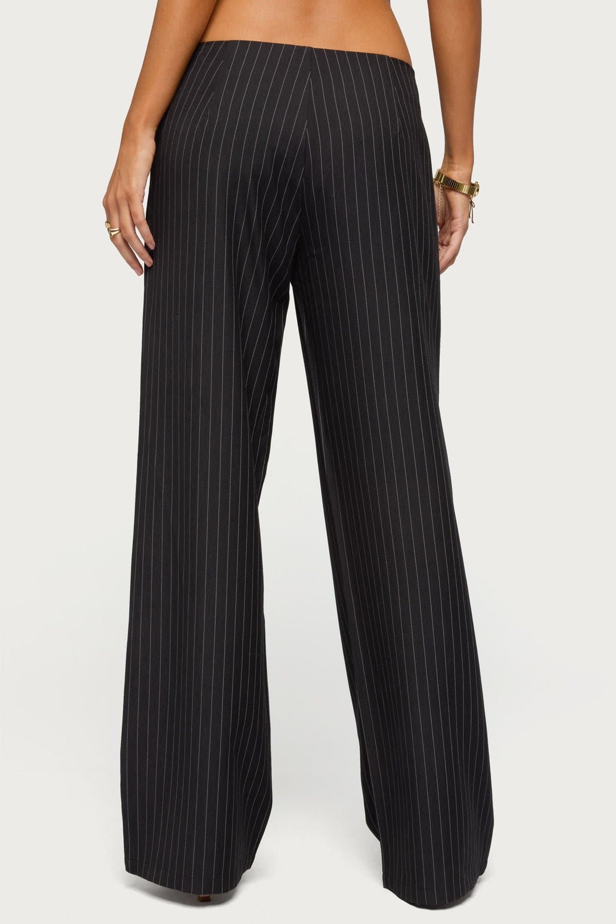 Kerie Pinstripe Low Rise Wide Leg Pants - Polyester Side Zip