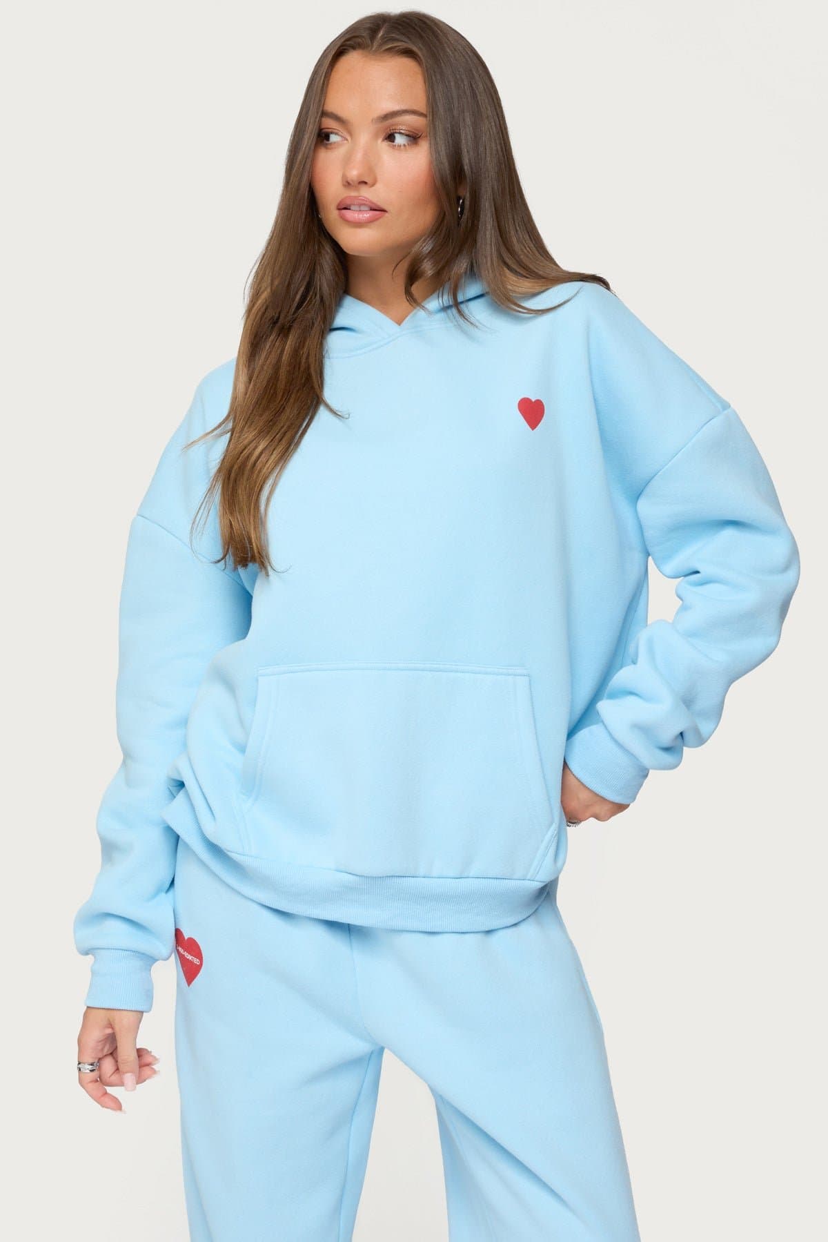 Call Me Graphic Hoodie - Polyester Cotton Blend, Hearts Print, Matching Set