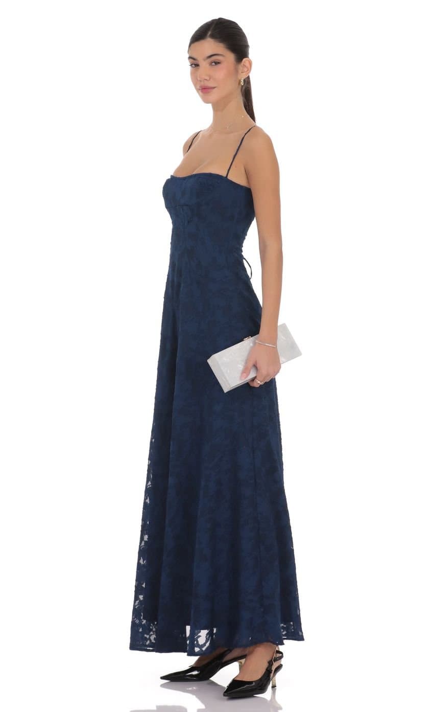 Burnout Lace-Up Maxi Dress in Navy