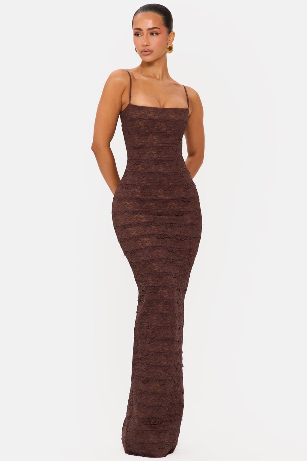 Desire Square Neck Structured Bandage Midi Dress with Back Split