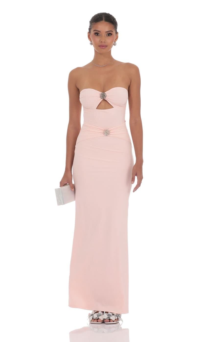 Silver Rose Cutout Maxi Dress in Pink