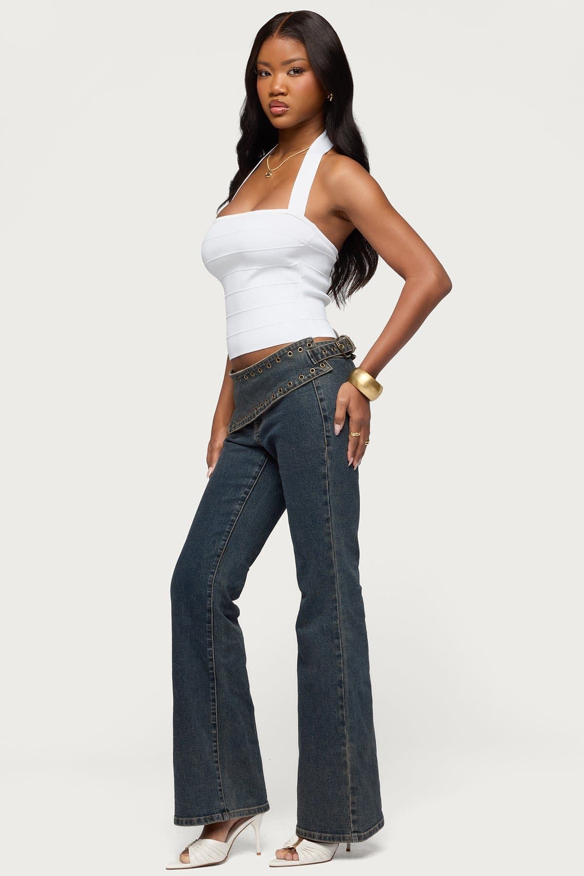 Esmerela Bandage Halter Top - Polyester Straight Neckline Back Zip